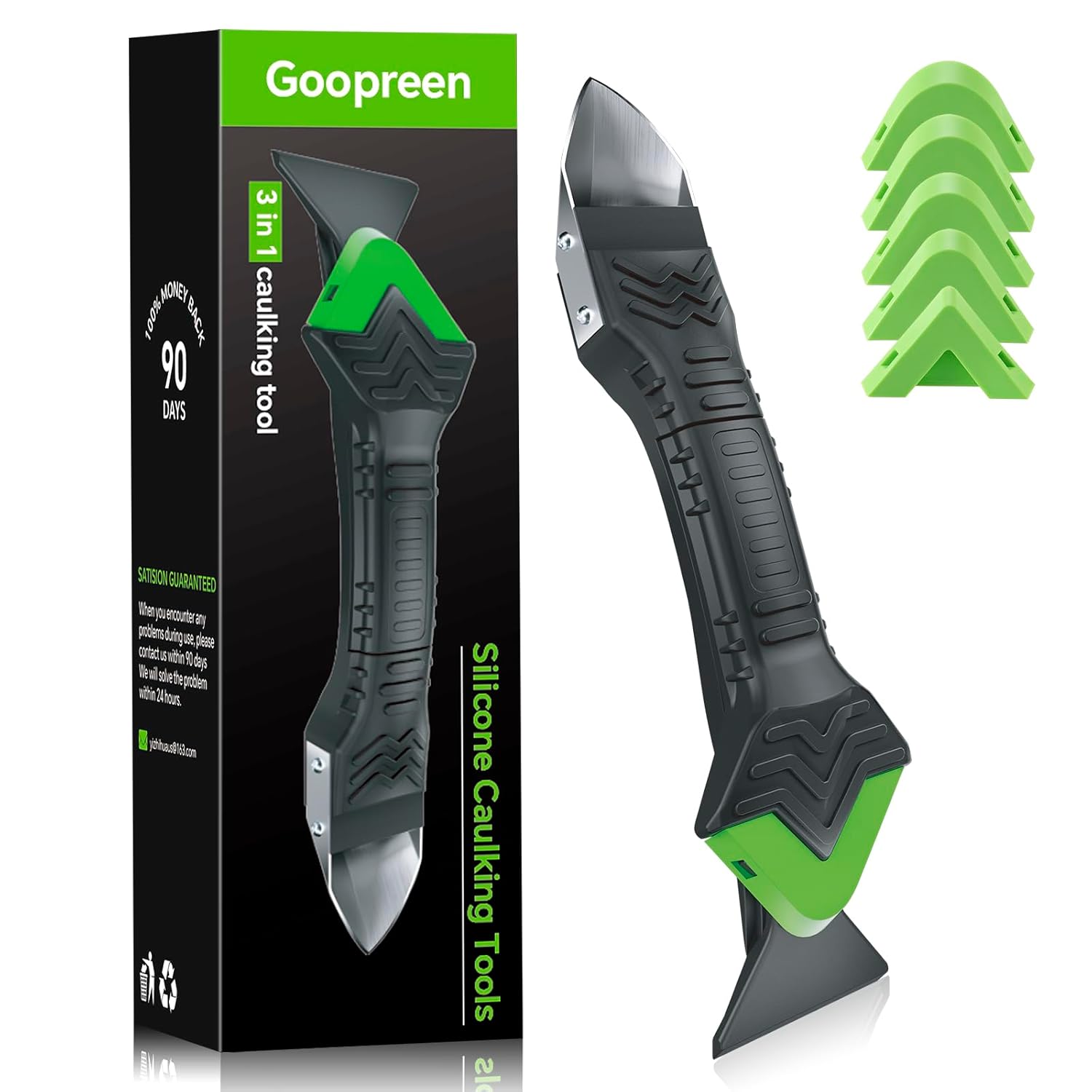 Caulking Tool 3 in 1 Caulking Grout Removal Sealant Finishing Tool Bathtub Caulk with Stainless Head. Caulk Remover Glass Glue Angle Scraper for Bathroom. Kitchen.Floor.Window.Sink Joint.Frames