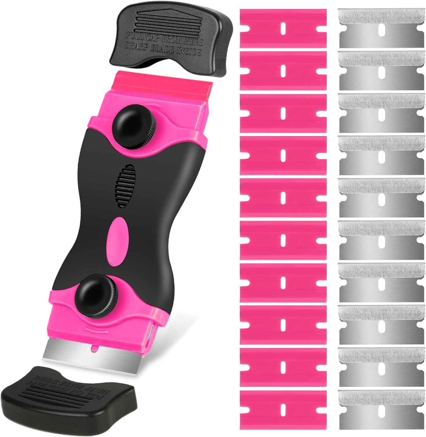 Razor Blade Scraper Tool Kit - 2Pack Razor Scrapers & 40Pcs Extra Blades. Plastic Paint Scraper Tool. Razor Scraper Tool for Glass Top Stove. Scrappers for Cleaning Window. Cooktop. Oven. Floor