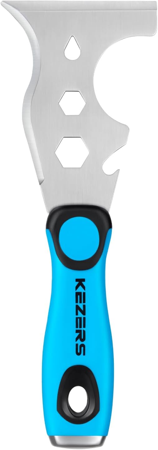 KEZERS 13-In-1 Painter's Tool. 3 Stainless Steel Putty Knife Scraper. Paint Scraper Tool for Painting & Wood with Metal Hammer End. Multi-Use Drywall Paint Stripper Tool for Scraping Paint & Caulk