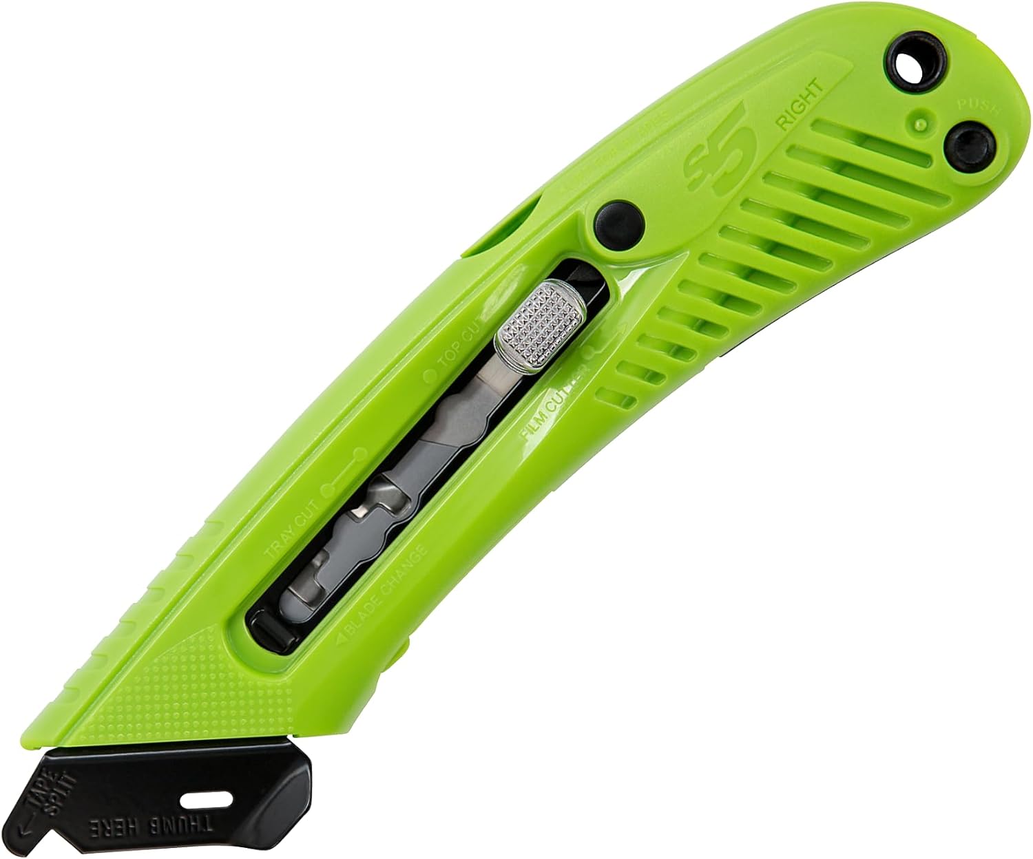Pacific Handy Cutter S5R Box Cutter | Heavy Duty Utility Knife. Tape Splitter. & Film Cutter | 3-Position Retractable Box Cutter with Easy Blade Change | For Right Handed Users