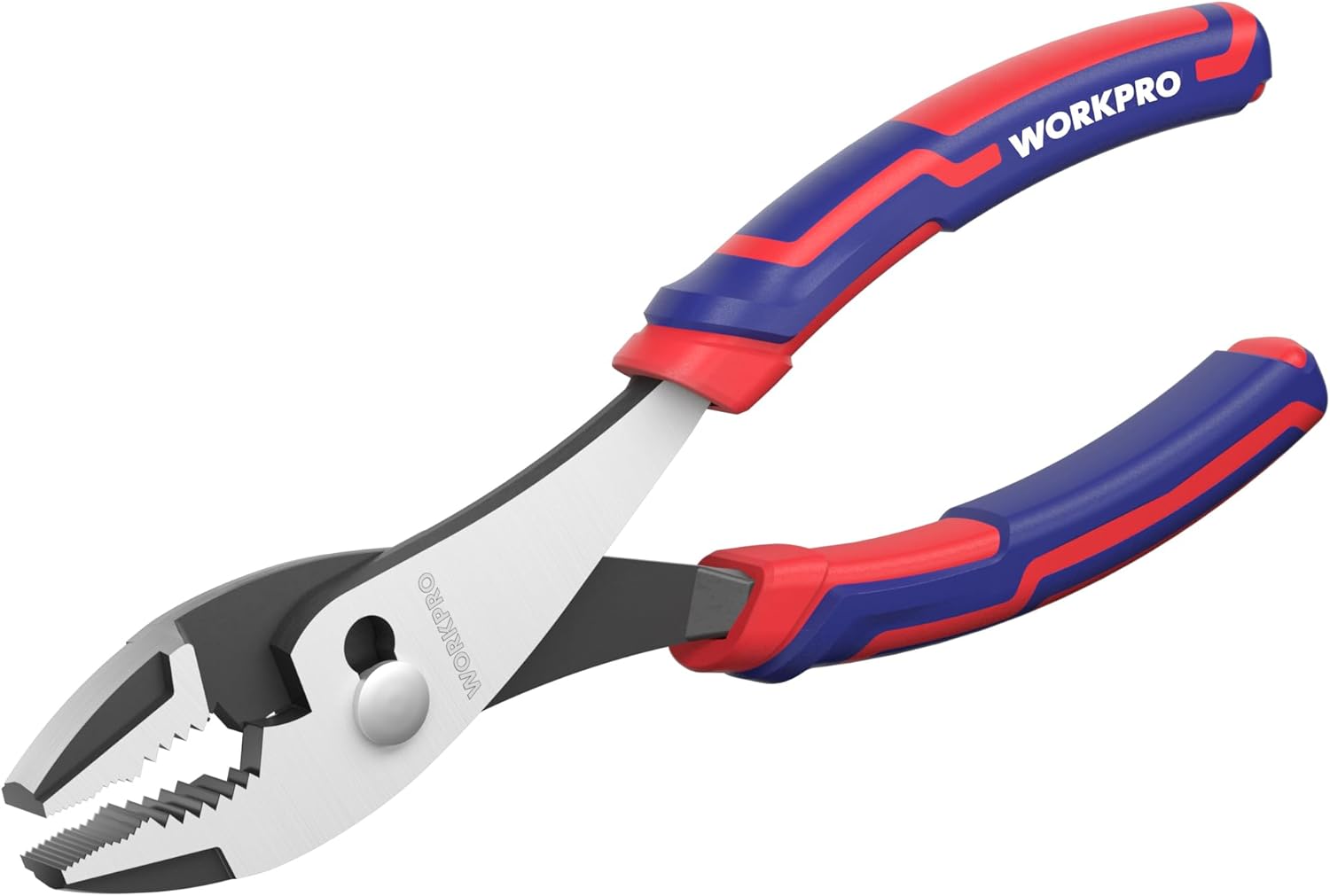 WORKPRO 8 Slip Joint Pliers Tool. Large Soft Grip.Rust Prevention Finish. 3-Zone Serrated Jaw Forged from High Carbon Steel for Maximum Grip