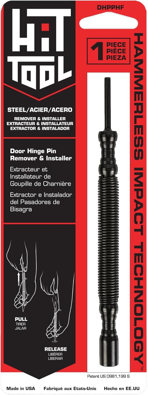 HIT Tool Door Hinge Pin Removal Tool ¨C Spring-Driven Hinge Pin Punch & Steel-Faced Hammer ¨C Compact. Hammerless Tool for Easy Pin Removal & Installation ¨C Made in The USA